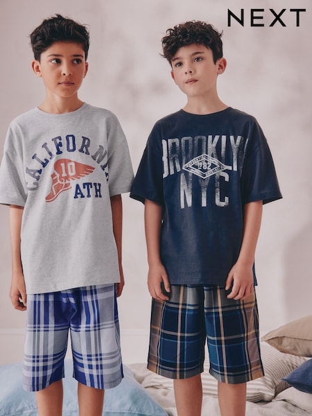Marineblau/Grau im College-Stil - Check Woven Short Pyjamas 2 Pack (4-16yrs) (AM2782) | 31 € - 41 €