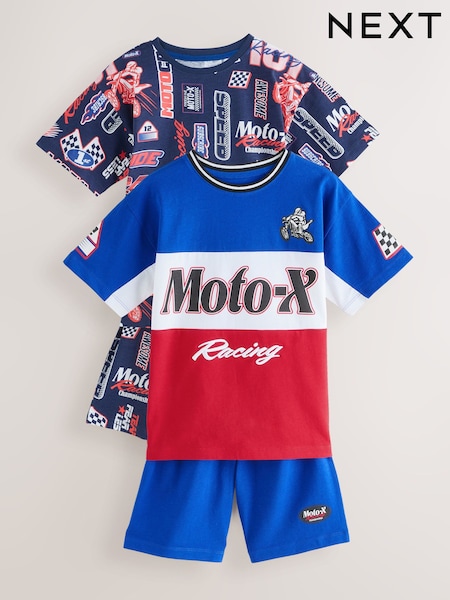 Red/Navy/White Moto Racing 100% Cotton Short Pyjamas 2 Pack (4-16yrs) (AM2800) | €32 - €41
