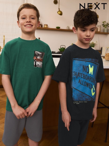 Negro/verde - Relaxed 100% Cotton Shorts Pyjamas 2 Pack (4-16yrs) (AM2802) | 29 € - 37 €