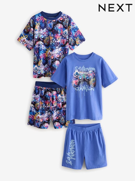 Multi Bright Graffiti Gamer - Relaxed 100% Cotton Short Pyjamas 2 Pack (6-16yrs) (AM2807) | 28 € - 36 €