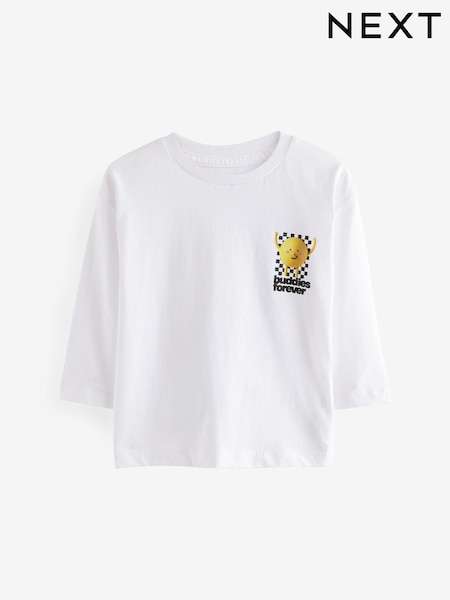 White Long Sleeve Back Print 100% Cotton T-Shirt (3mths-7yrs) (AM2834) | €6 - €8