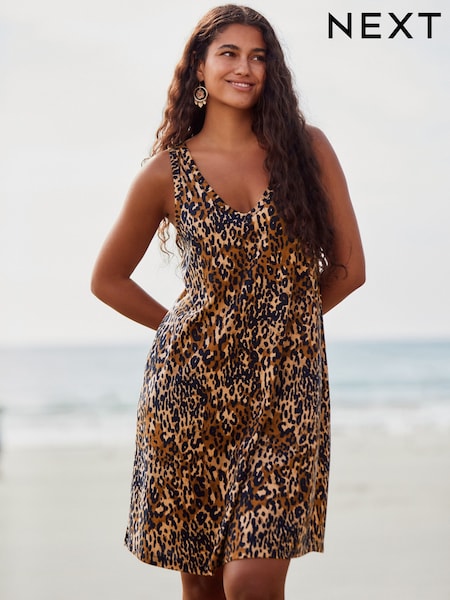 Звериный леопардовый принт - Sleeveless V-Neck Slouch Dress (AM2908) | €21