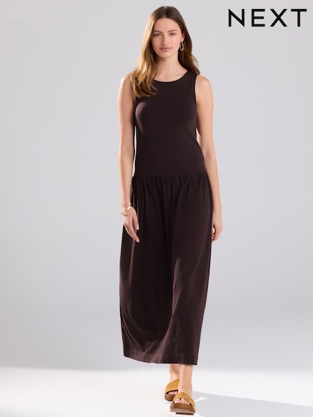 Brown Drop Waist Maxi Length Jersey Dress (AM2911) | €24
