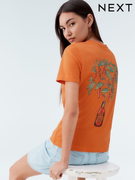 Back Graphic Hot Sauce Essential Pure Cotton Short Sleeve Crew Neck T-Shirt (AM2912) | €10