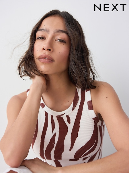 Zebra Print Ribbed Racer Tank Vest Sleeveless Top (AM2934) | €17