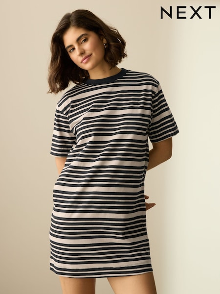 Black/Stone Stripe 100% Cotton T-Shirt Dress (AM2941) | 565 UAH