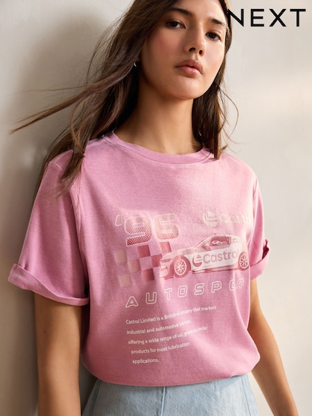 Rosa lavado - Offical Castrol License Motorsport Graphic Short Sleeve 100% Cotton Crew Neck T-Shirt (AM2945) | R$ 220
