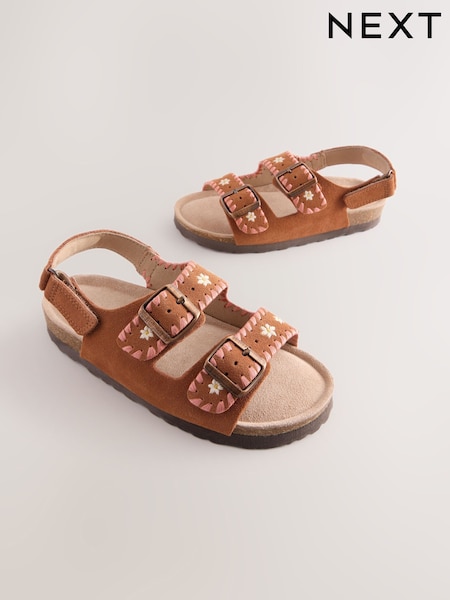 Solbrun brun brodert - Touch Fastening Strap Corkbed Sandals (AM2969) | kr368 - kr484