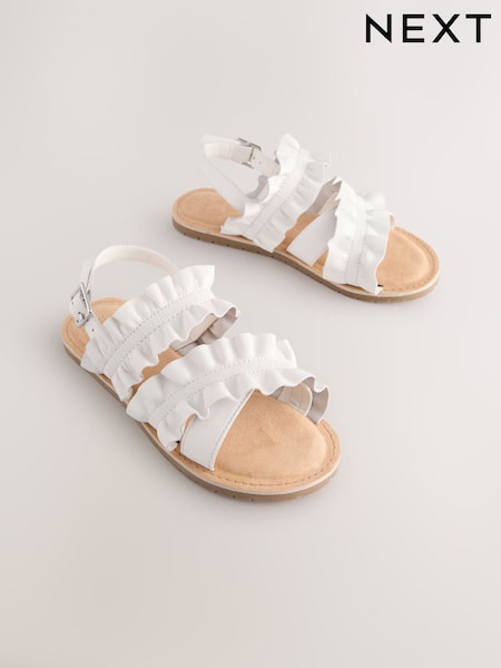 White Leather Ruffle Sandals (AM2972) | €35 - €45