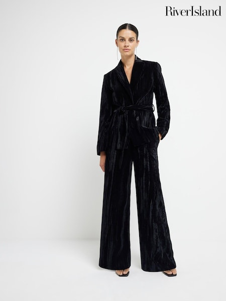 River Island Black Velvet Belted Wrap Blazer (AM2979) | €40