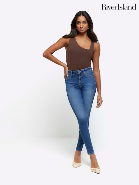 River Island Blue Dark Mid Rise Bum Sculpt Skinny Jeans (AM2993) | €72