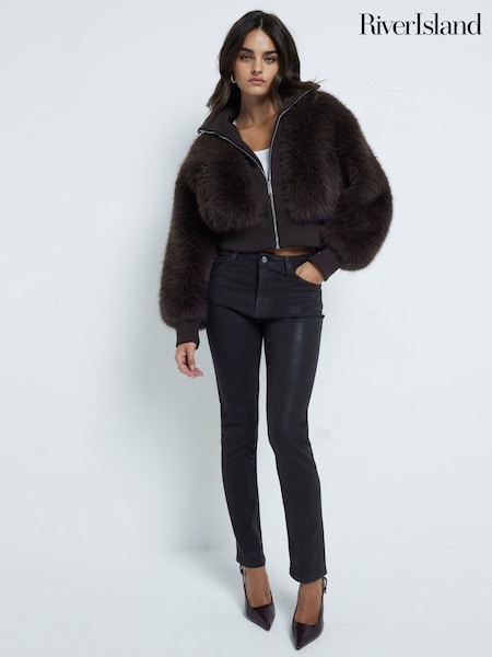 River Island Black Slim High Rise Straight Ankle Grazer Jeans (AM2997) | €86