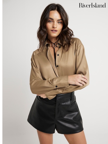 River Island Beige Satin Oversized Shirt (AM3002) | €27