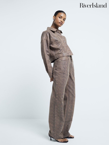 River Island High Rise Relaxed Straight Snake Print 100% Cotton Jeans (AM3006) | 358 LEI