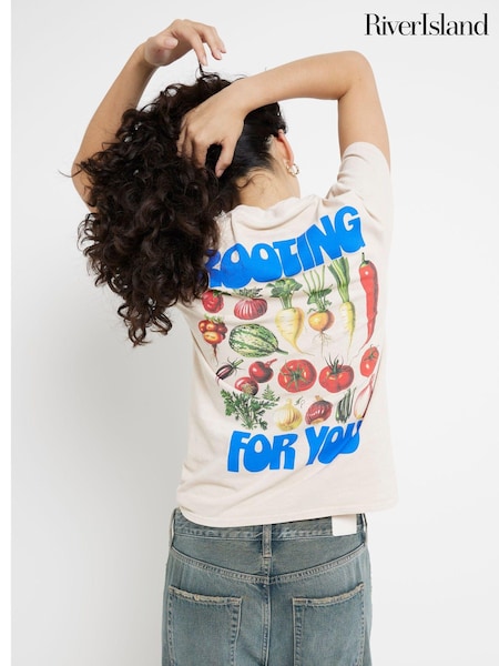 River Island Rooting for you Crew 100% Cotton T-Shirt (AM3021) | €39