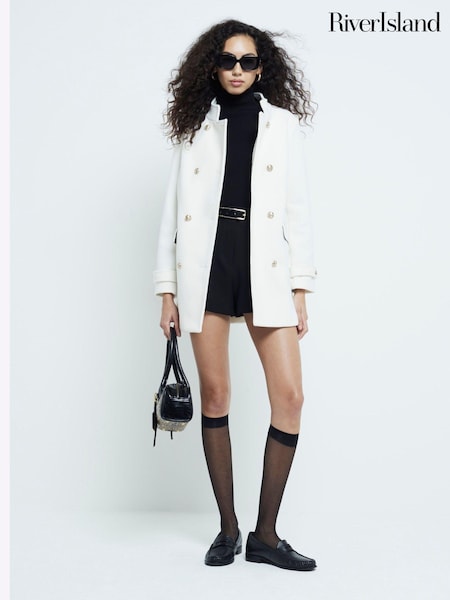 River Island Cream Military Mid Length Coat (AM3027) | 421 QAR