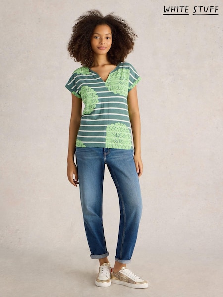 White Stuff Green Nelly Notch Neck T-Shirt (AM3039) | R$ 290