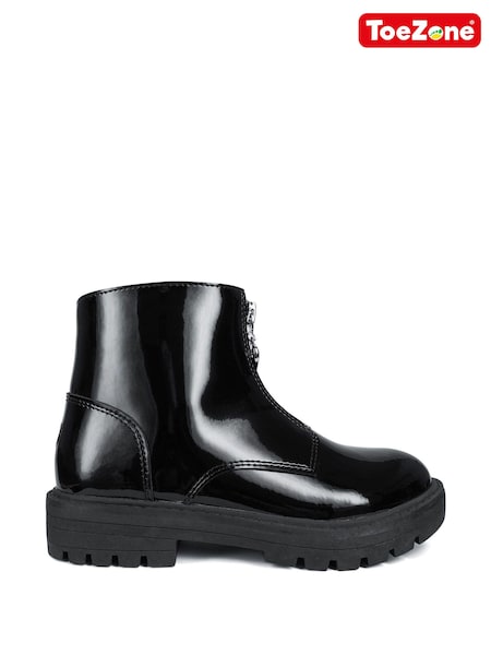 Toezone Lydia Girls Patent Leather Zip Black Boots (AM3052) | ‏171‏₪ - ‏181‏ ₪