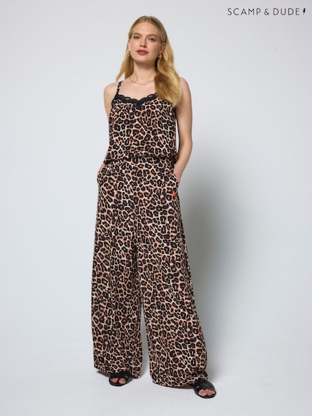 Natural - Scamp & Dude Jaguar Printed Wide Leg Trousers