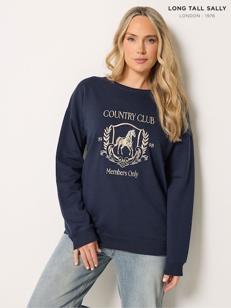 Blue - Long Tall Sally Country Club Embroidered Sweatshirt