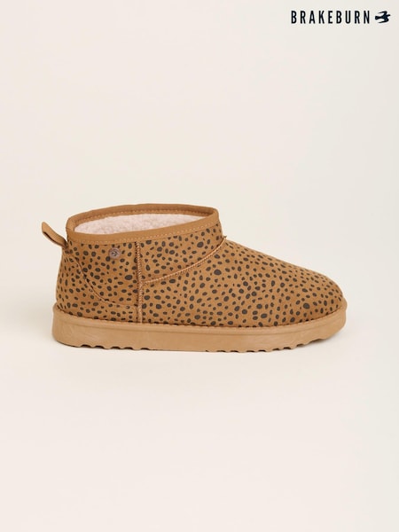 Brakeburn Brown Leopard Spot Faux Suede Slipper Boots (AM3207) | AED102