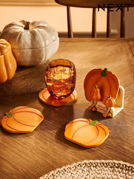 Set of 4 Orange Pumpkin Coasters with Holder (AM3218) | €25
