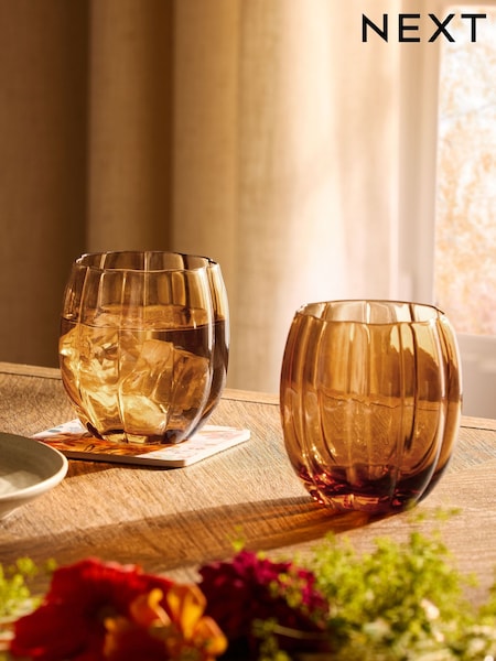 Ottilie Orange Tumbler Glasses Set of 2 Short Tumbler Glasses (AM3231) | €16