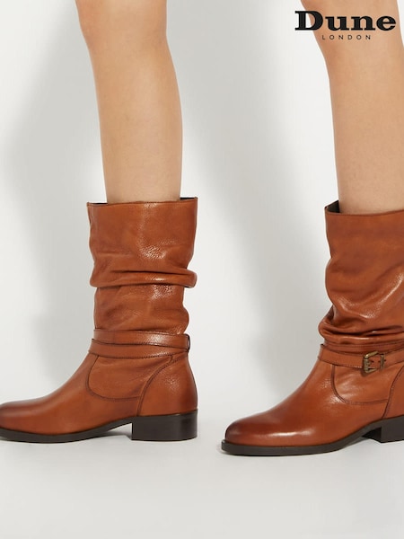 Dune London Brown Tasa Slouch Calf Boots (AM3253) | €112