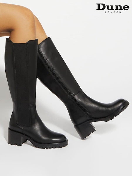 Dune London Black Tessia Block Heel High Boots (AM3266) | €286