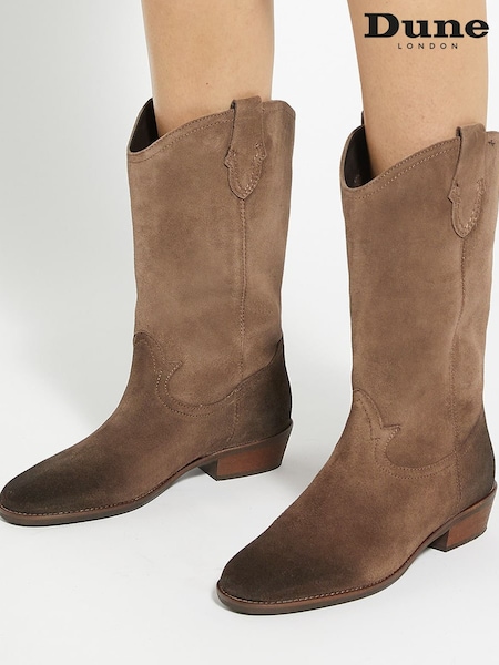 Dune London Brown Prickles Round Toe Flat Western Boots (AM3277) | €102