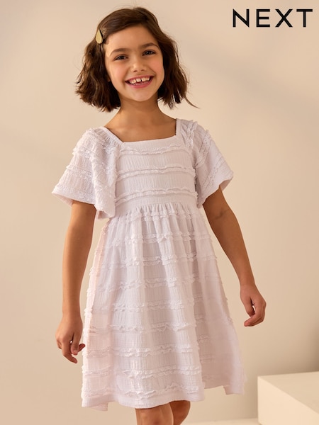 White Frill Detail Summer Dress (3-16yrs) (AM3297) | €24 - €32