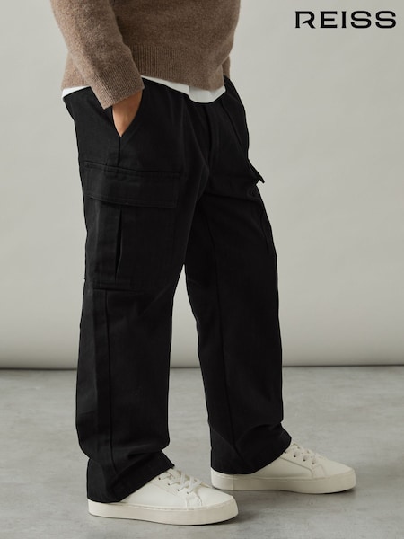 Reiss Black Todd 9-13 yrs 100% Cotton Straight Leg Cargo Trousers (AM3304) | €61