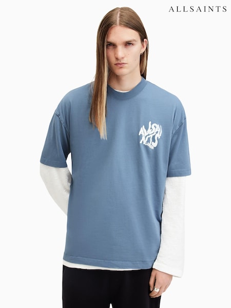 AllSaints Blue Orlando Short Sleeve Crew Neck Cotton T-Shirt (AM3337) | €73