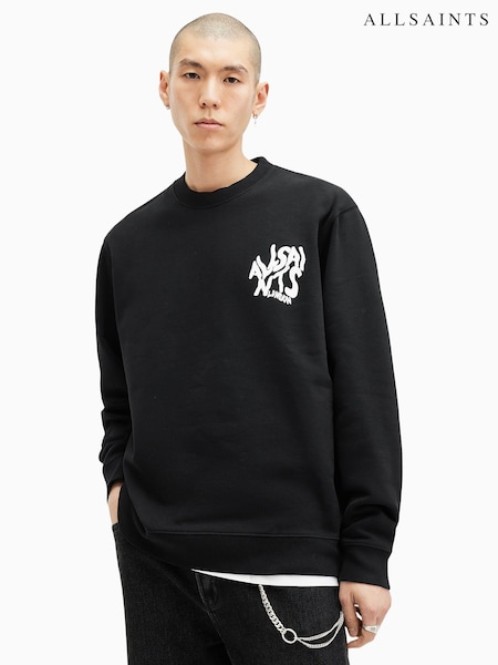 AllSaints Black Orlando Crew Neck 100% Cotton Sweatshirt (AM3347) | €144