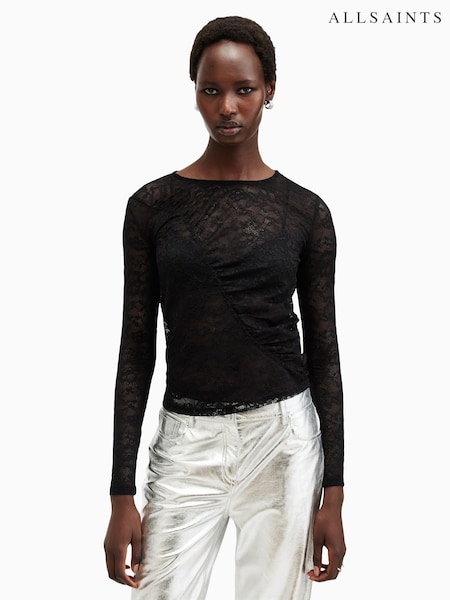 AllSaints Black Edana Lace Long Sleeve Top (AM3356) | 4,146 UAH
