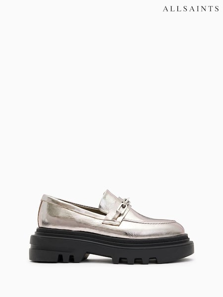 AllSaints Grey Alexia Chain Loafers (AM3360) | AED579