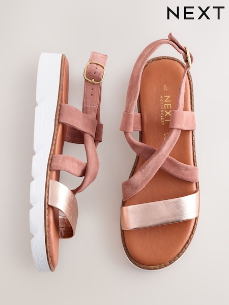 Pink Suede Standard/Wide Fit Motionflex Cross Strap Flatform Sandals (AM3375) | 242 QAR