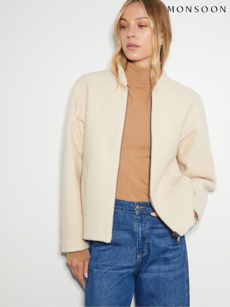 Monsoon Natural Jade Boucle Bomber Jacket (AM3416) | AED390