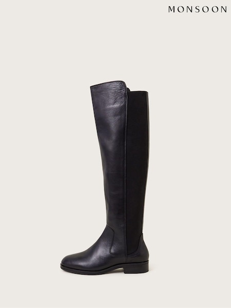 Monsoon Black Una Leather Knee High Boots (AM3439) | €140