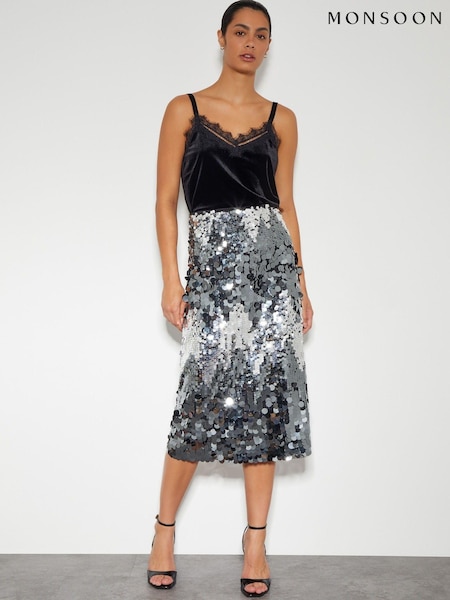 Monsoon Sia Sequin Midi Skirt (AM3441) | 268 LEI