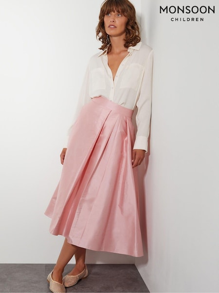 Monsoon Pink Tanya Taffeta Pleated Midi Skirt (AM3442) | AED302