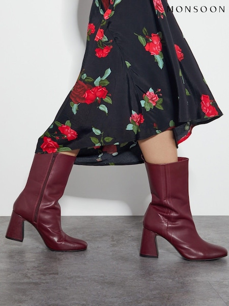 Monsoon Red Orla Leather Heeled Boots (AM3443) | €113