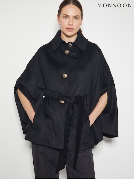 Monsoon Black Cecily Military Cape Coat (AM3448) | € 250