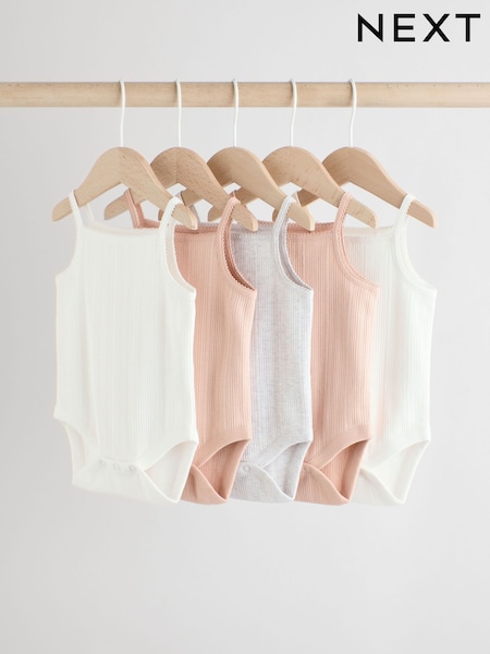 Pink pointelle Baby Strappy 100% Cotton Vest Bodysuits 5 Pack (AM3476) | €17 - €19