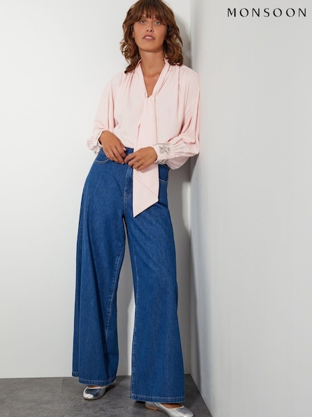 Monsoon Pink Ann Pussybow Embellished Blouse (AM3477) | €45