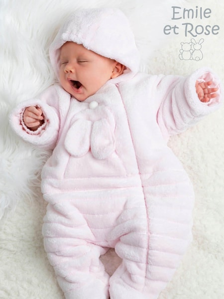 Emile Et Rose Pink Deep Pile Fleece Pramsuit With 3D Bunny (AM3493) | BGN 200