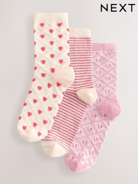 Pink/Ecru Textured Heart Ankle Socks 3 Pack (AM3629) | €6.50