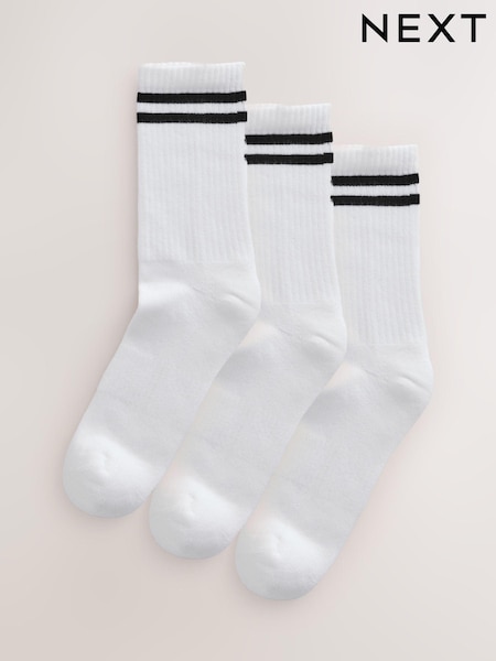 פסים בשחור/לבן - Cushion Sole Ribbed Sport Ankle Socks 3 Pack With Arch Support (AM3635) | ‏33‏₪