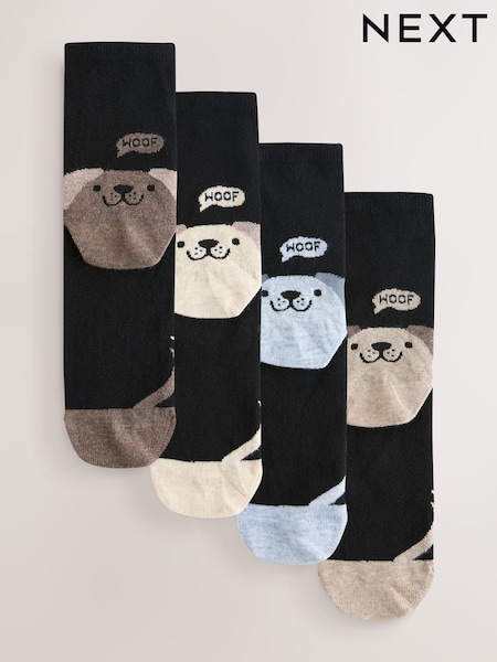 Dog Faces Heel and Toe Detail Ankle Socks 4 Pack (AM3637) | €14.50