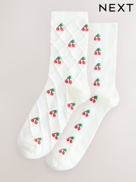 White Cherry Texture Ankle Socks 2 Pack (AM3642) | €9